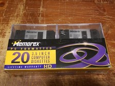  NOS Memorex PC Formatted 3.5" Inch Computer Diskettes 20ct HD w/File Box