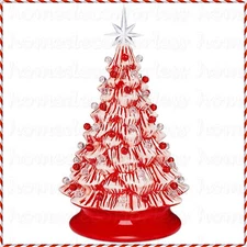 Lighted Ceramic Peppermint Candy Cane Christmas Tree Table Centerpiece Decor 15"