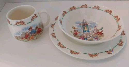 Vintage Bunnykins Bone China Set Of 3- 8" Plate, Bowl, Cup Royal Doulton England