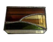 Vintage Slag Stained Glass Trinket Box Mirror Colorful Handmade Hinged Lid