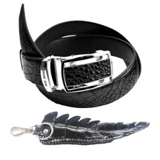 Genuine Real Belly Croc Skin Leather Men's Black Belt 35-48"