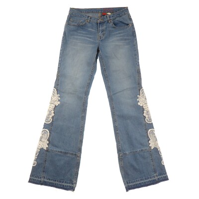 Buffalo David Bitton Jovial Cut-Offs Bootcut Blue Jeans Womens 29 Lace Cut Out