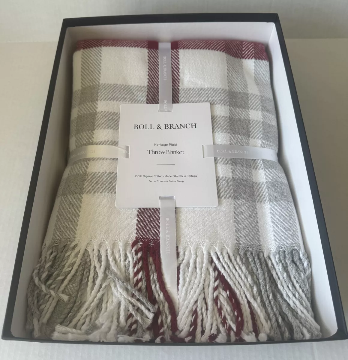 Boll Branch Heritage Plaid Throw Blanket 70x50 in Cranberry