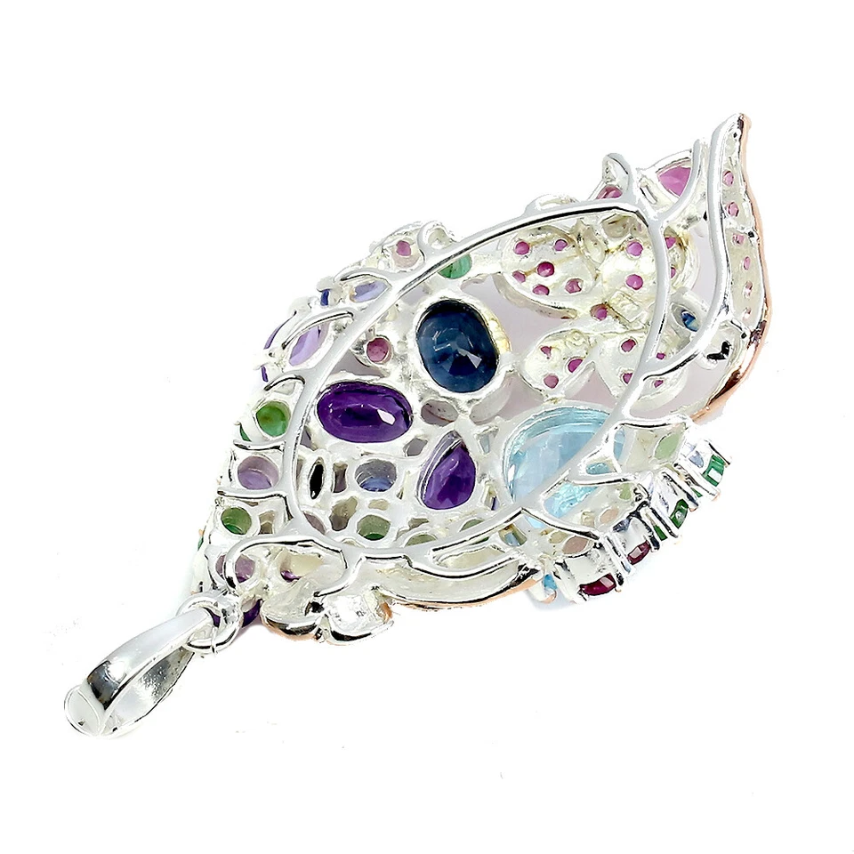 Pendente In Argento Sterling 925 Con Topazio Pera, Smeraldo, Zaffiro E Rubino - Immagine 3 di 4