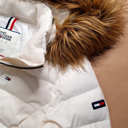 Tommy Hilfiger Damen Daunenjacke Anorak Gr. S Weiß Steppjacke Gefüttert Webpelz - Bild 14 von 17
