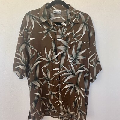 Hawaiian shirt Mens SZ XL Brown with Palm leaves Fulano de Tal 