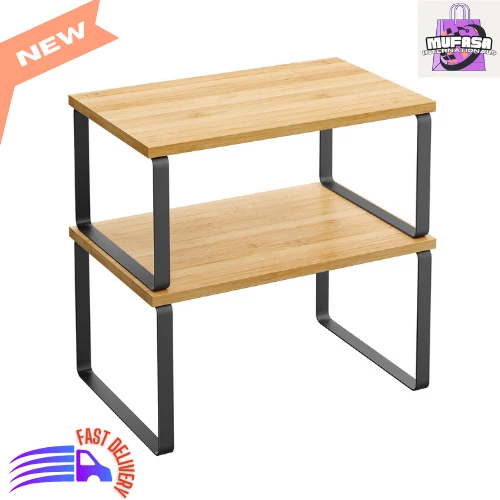 Cabinet Organizer Shelf, Set of 2 Kitchen Counter Shelves, Spice Rack,Metal Wood