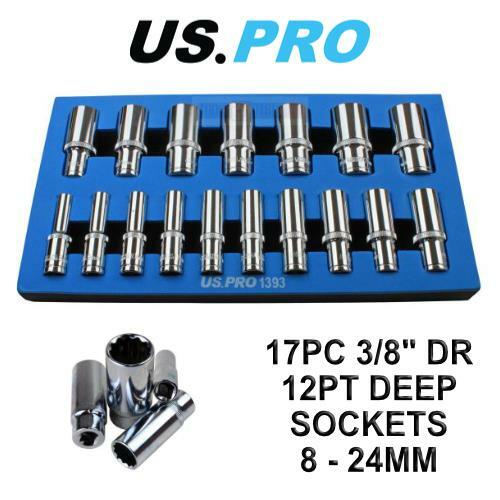 US PRO 17pc 3/8 dr Deep Sockets 12 point 8 - 24mm 1393 - Picture 1 of 4