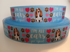 Grosgrain Ribbon Basset Hound Dog I'm All Ears For You Family Dogs Droopy, 7/8"