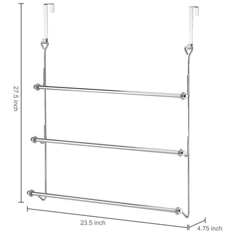 Over-The-Door Convenient 3 Tier Bathroom Towel Bar Rack w/ Chrome-Plated Finish