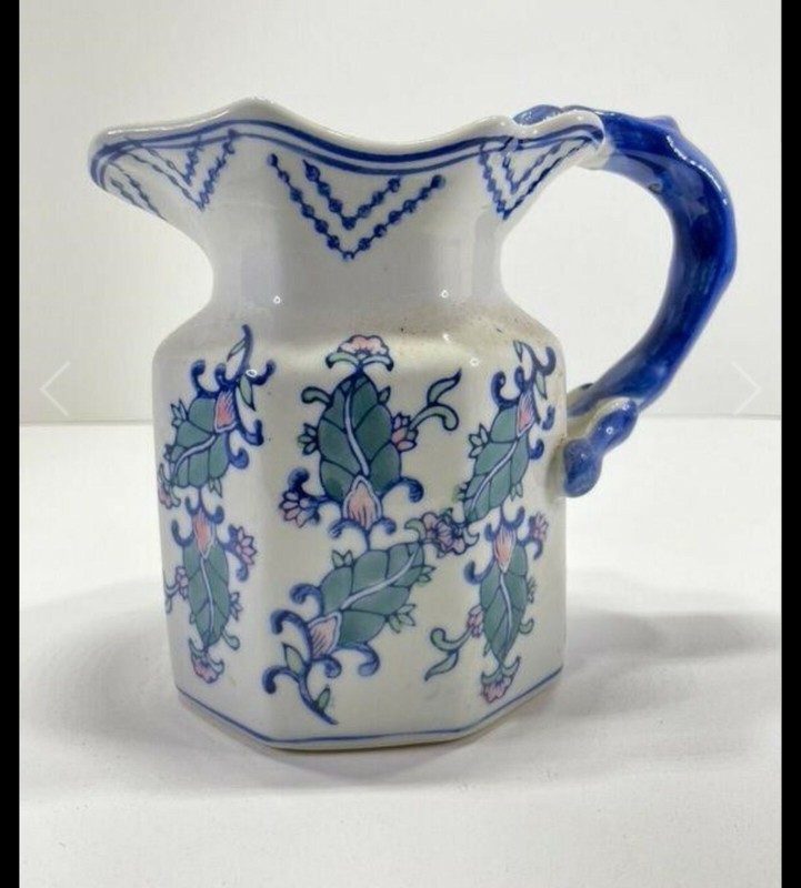 Vintage Handpainted Chinese Pitcher 6.5" x 7.5", Etched on Bottom
