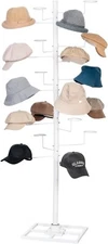 Freestanding White Metal Hat Organizer Rack w/ 20 Hooks,Rotating Hat or Wig Rack