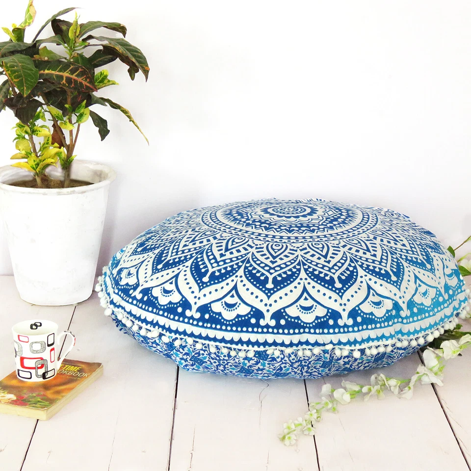 Round Floor Cushion Cover Pouf Indian Mandala Ottoman Throw Pillow Covers - Image 3 of 4