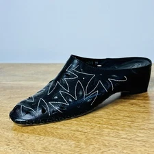 Gamins Womens Slip On Mules Low Heel Black Leather Western Style Size 39 8