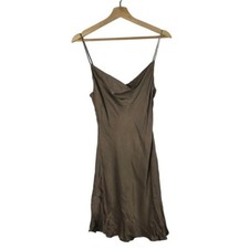 Zara Brown Cowl Neck Satin Slip Mini Dress XS