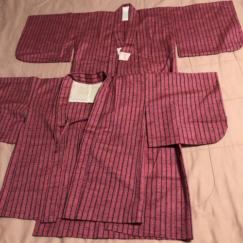 Vintage japanischer Kimono & Haori Set rosa vertikale Streifen - Mädchen Jugendliche Jugend - Bild 5 von 15