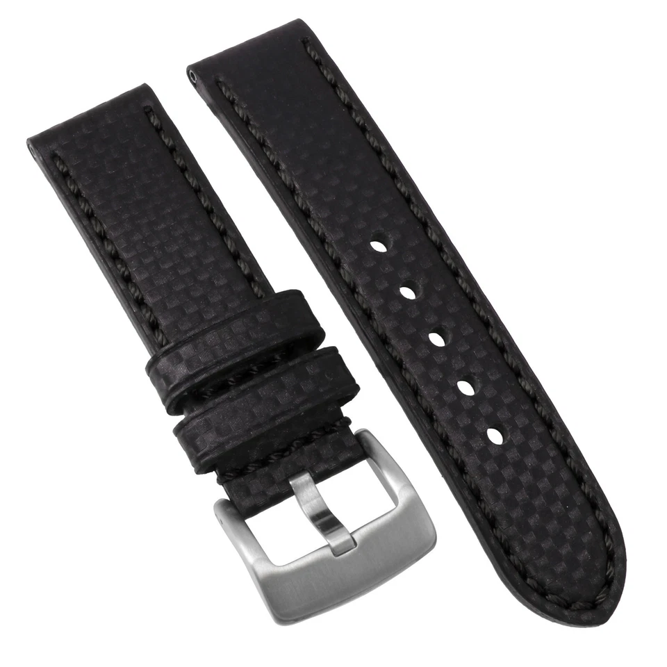 Correa de cuero de fibra de carbono de 24 mm correa de reloj negra para hebilla INVICTA HQ negra I Foto 2 de 4