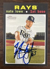 NATE LOWE Signed 2020 Topps Heritage Baseball Card #220 TB RAYS TX Rangers AUTO