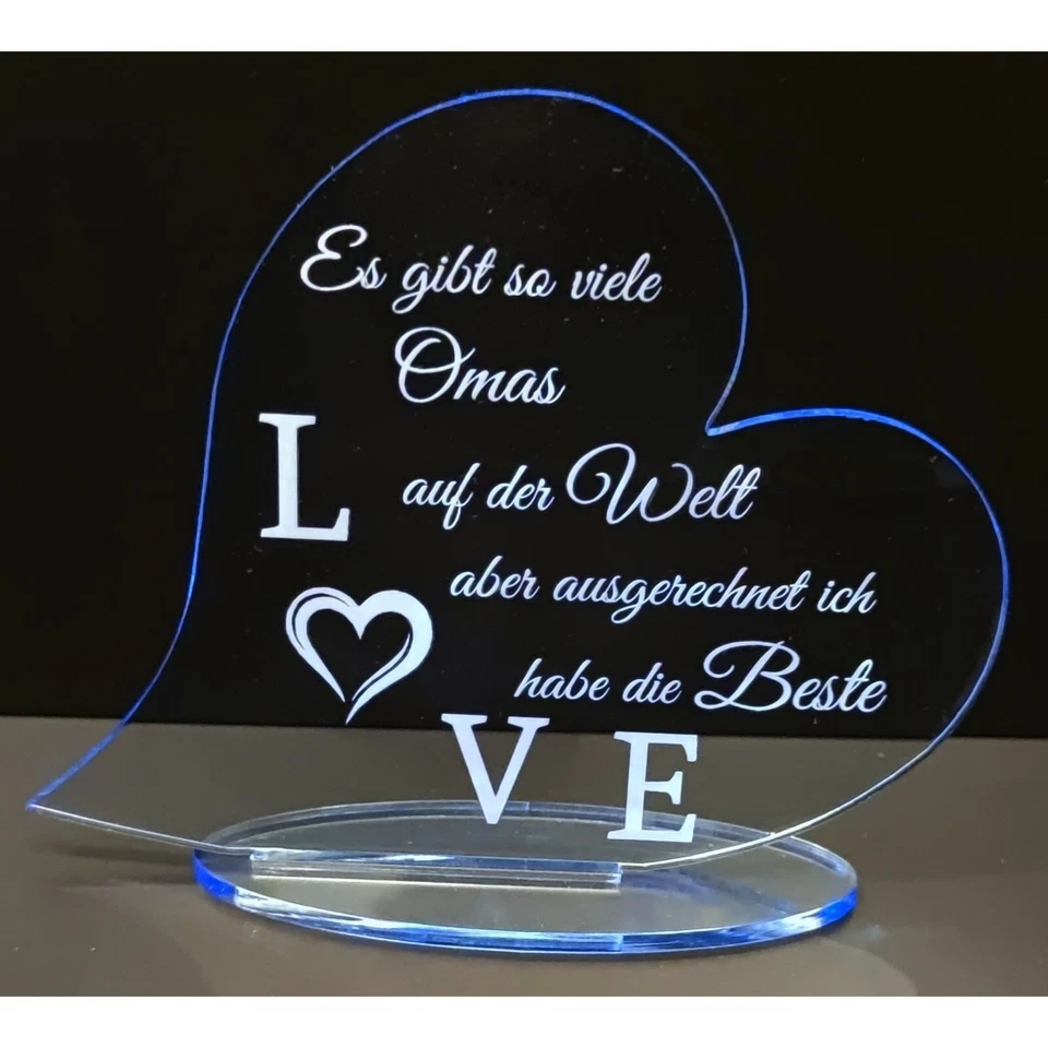 Geschenke zum Muttertag Geschenkidee Acryl Herz mit Gravur blau fluoreszierend - Bild 4 von 4