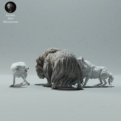 Arktische Wölfe Jagd Moschus - 3D gedrucktes Modell - unbemalt - Tiere Miniaturen