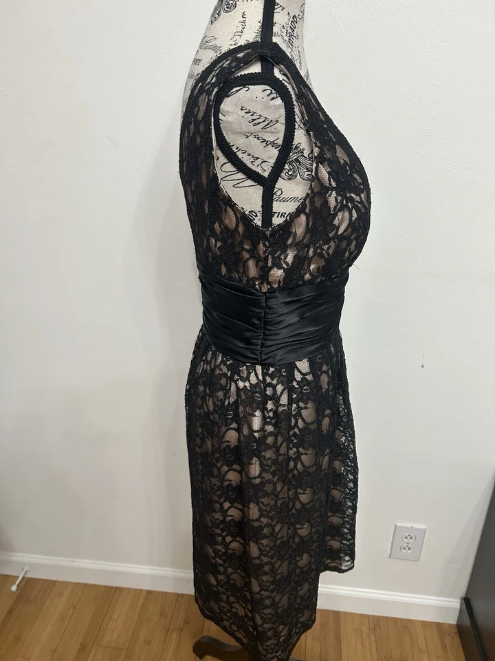 JS Boutique Elegant Black Lace Dress W/ Champagne Satin Lining Goth Romantic 10 - Image 4 of 4