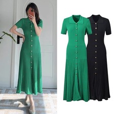 🎁Women Sandro Evening Dress Lapel Single Breasted A-Line Knitted Dresses SML