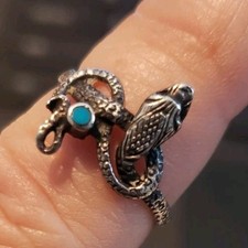 Vintage Snake Ring With Turquoise 925 Sterling Silver Coiled Detailed Native