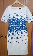 Tahari Arthur S Levine Body Con Dress Womens Size 6 White And Blue Flowers...