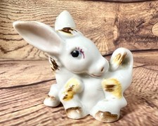 "Estatuilla de porcelana de cerámica de burro blanco y marrón juguetona de colección Japón 2-1/2"""