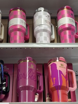 Stanley Quencher Tumbler 40 oz Insulated Pink White Barbie Checkered With Handle