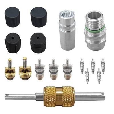 Car AC Valve Core Kit R134a R12 Service Port Tool Seal Replacement 17pcs