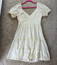 Altar'd State White-butter cream Ruffle Puff Sleeve V-Neck Empire Fit & Flare M