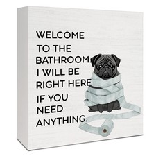 Funny Black Pug Bathroom Wooden Sign, Dog Bathroom Decor, Humorous Pug Lover ...