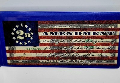 2nd Amendment Right To Bear Arms Genuine US $2 Bill  Colorized Art Flag Note