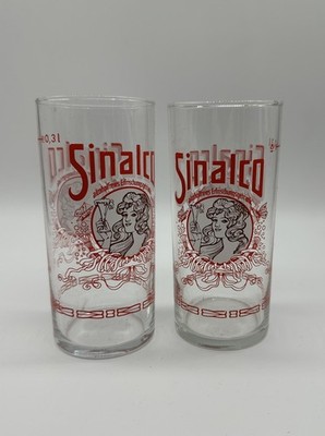 3x Sinalco Glas 0,2 80er schmal - Vintage Softdrink - Retro - Rot / Weiß
