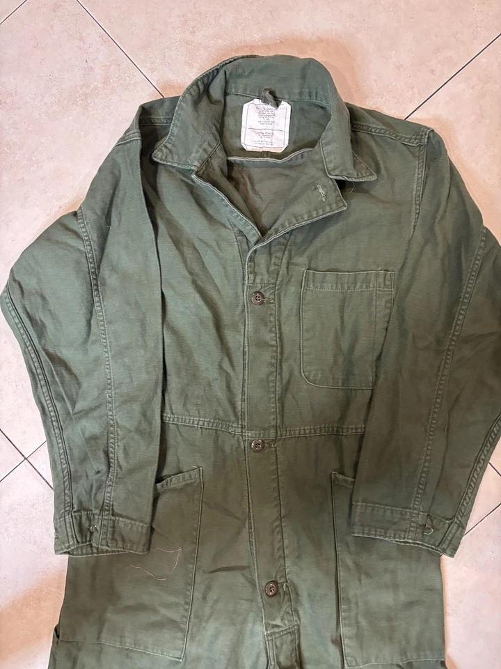 Macacão de trabalho vintage exército dos EUA masculino grande verde algodão acetinado tipo I anos 60 - Imagem 2 de 4