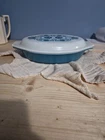 Pyrex Blue Horizon  1 1/2 Quart Divided Casserole Dish Vintage 1960s with Lid