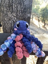 Soft Yarn Handmade Crochet Blue Jellyfish Baby Safe Eyes Plush Stuffed Animal 9  