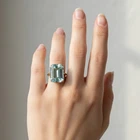 925 Sterling Silver 24K Gold Ring Opulent Baby Blue Aquamarine 15.10Ct Size 7.25