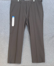 NEW Haggar Dress Pants Mens 40x 30 Gray Stretch Classic Fit No Iron Flat Front