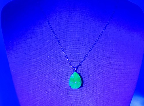 Sterling Sea Blue UV Spinel Necklace 21ct Pear Cut 925 Teardrop Uranium Glass - Picture 5 of 9