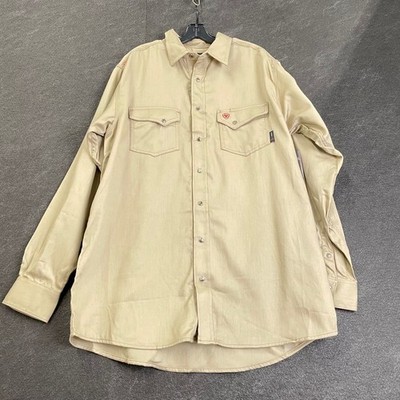 ARIAT Flame Resistant Snap Long Sleeve Work Shirt Men's Size 3XL Khaki