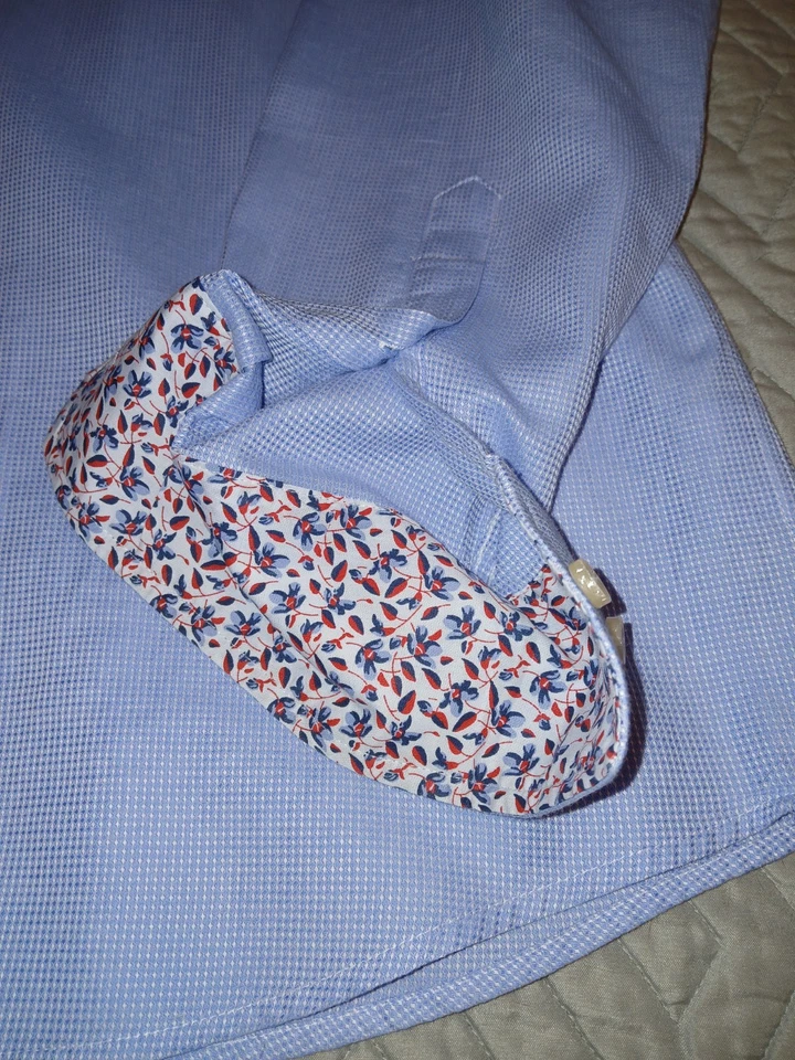 Camisa de vestir de manga larga Tallia para hombre puño abatible 100 % algodón azul blanco 16,5 talla L Foto 3 de 4