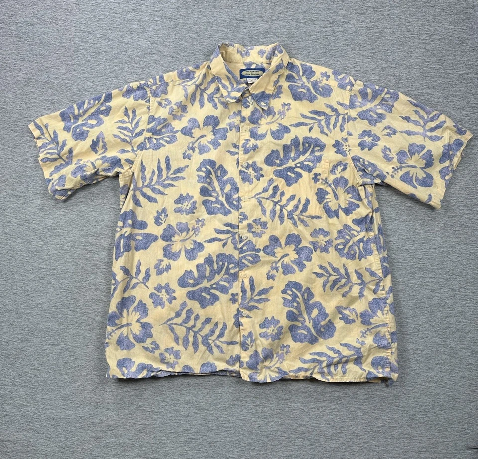 Camisa Hawaiana Reyn Spooner Phil Edwards Para Hombres XL Amarillo Azul Floral Vacaciones Foto 2 de 4