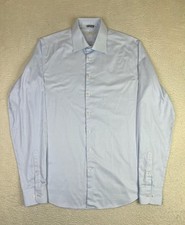 Suitsupply Dress Shirt Mens 16.5 34/35 Blue Solid Slim Fit Traveller Cotton LS