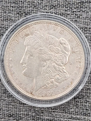1921 Morgan Dollar US $1 Coin In Capsule 90% Silver AU Nice Coin