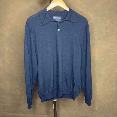 Brooks Brothers Extra Fine Italian Merino Wool Sweater Mens XL Navy  w/ Collar