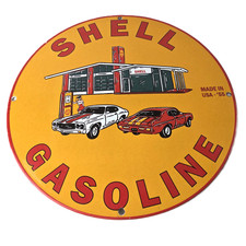 Vintage Shell Gasoline Sign - Gas Station Pump Old Cars Porcelain Sign
