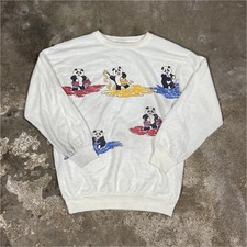 Sudadera Panda Vintage Años 80 Talla Pequeña Blanca Cuello Redondo Pintura Animal Pullover