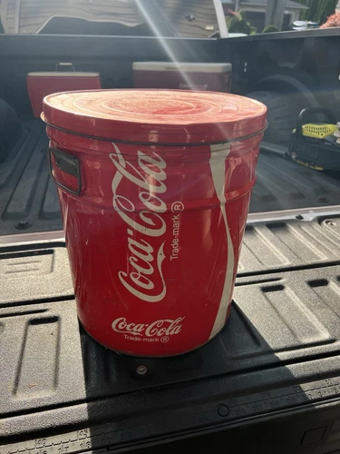 Vintage large Coca Cola tin bucket Trademark red. 1983